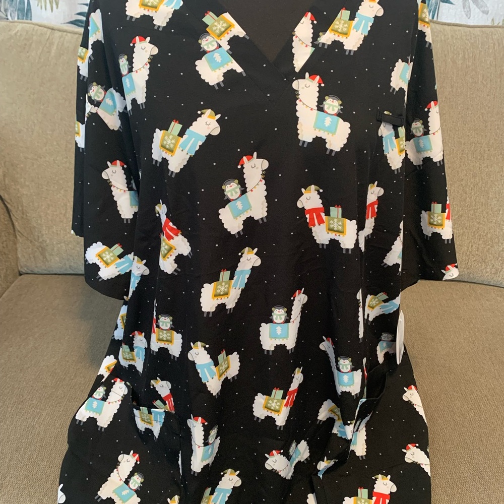 White Cross “Alpaca Sally” Holiday Scrub Top